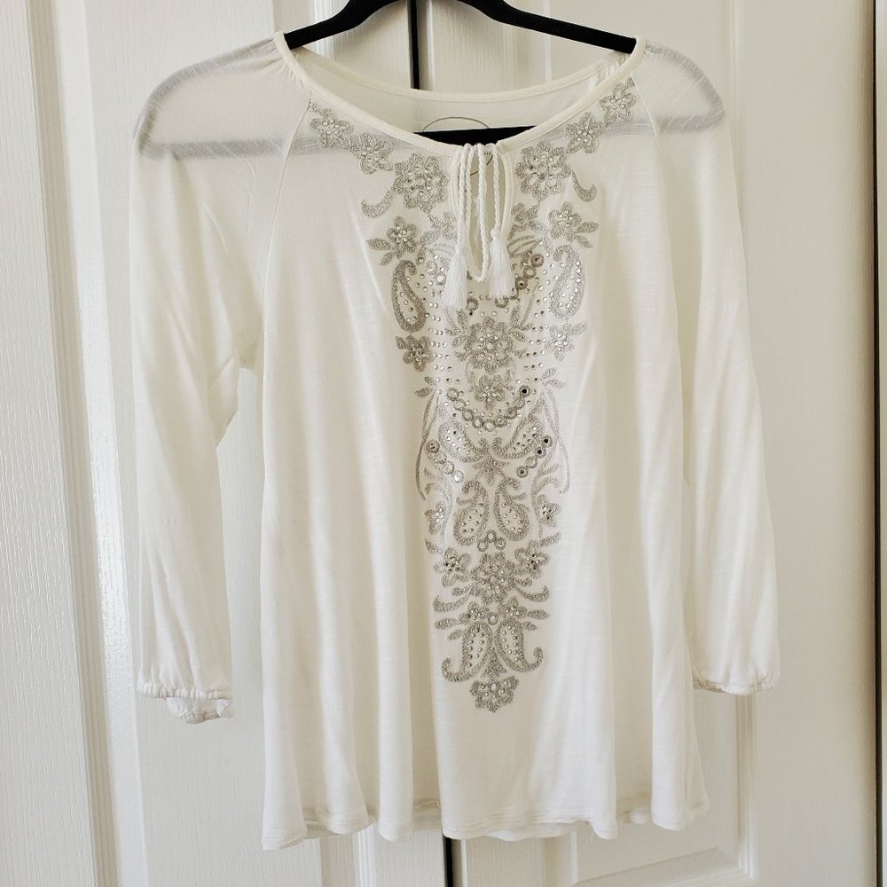INC International Concepts White Top with Silver Embroidery